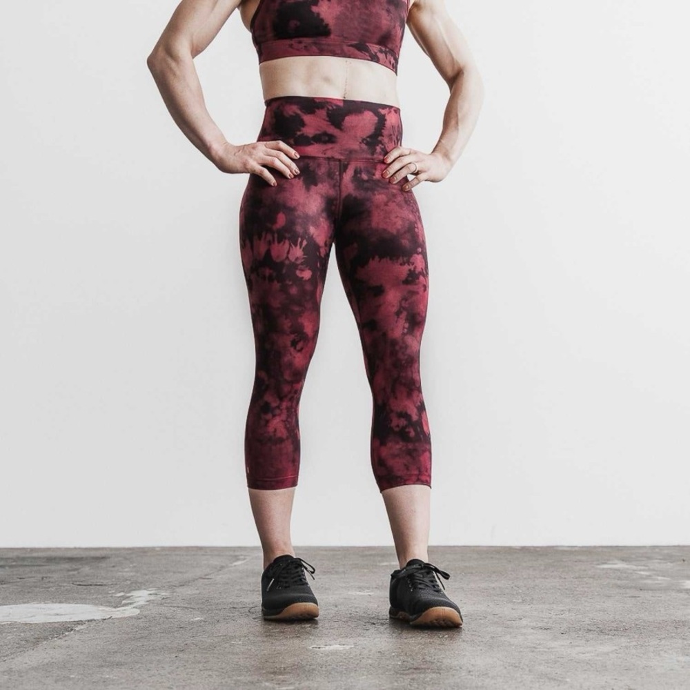 NWT NOBULL High-Rise Matte Crop Tight - XS - Lava and Black Tie Dye (Red)